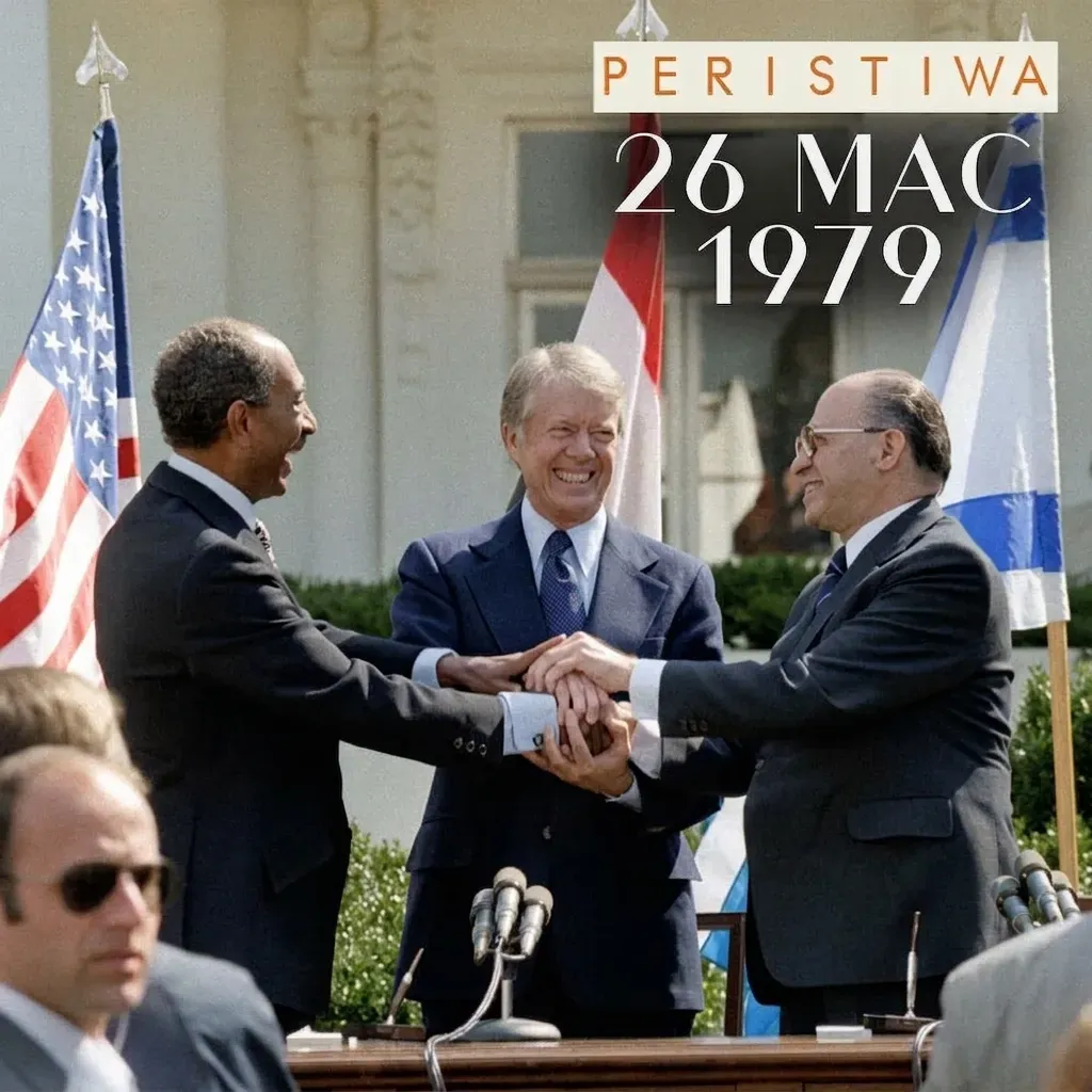 Gambar perjanjian damai Mesir dan Israel yang telah diwarnakan